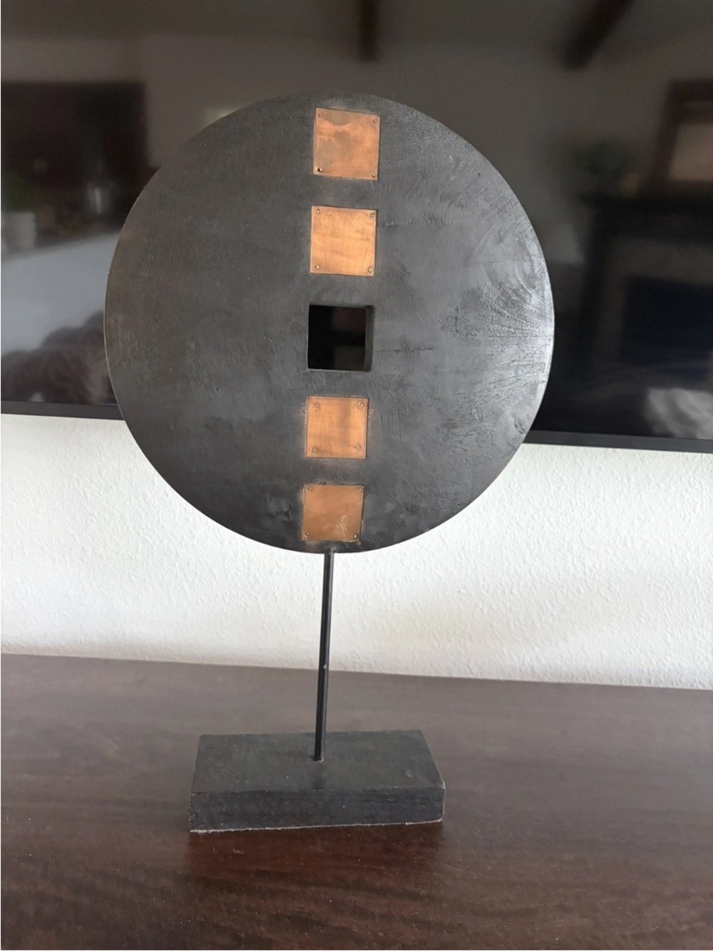 Decorative Black and Copper Round Disc Sculpture - Home Art
